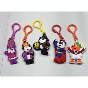 Lot 5 Panda Zipper Pull Backpack Clips Rubber Character Keychains Kids Toy